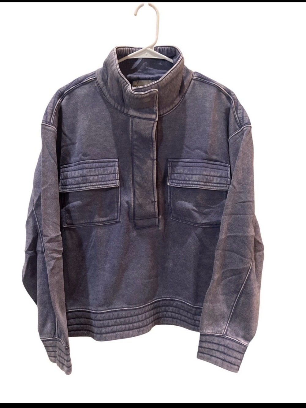 Zenana Acid Wash Half Snap Pullover Sweatshirt